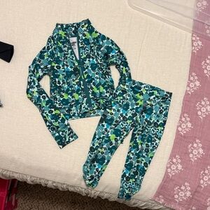 Lands' End Girls Teal Floral Athletic Jacket & Leggings